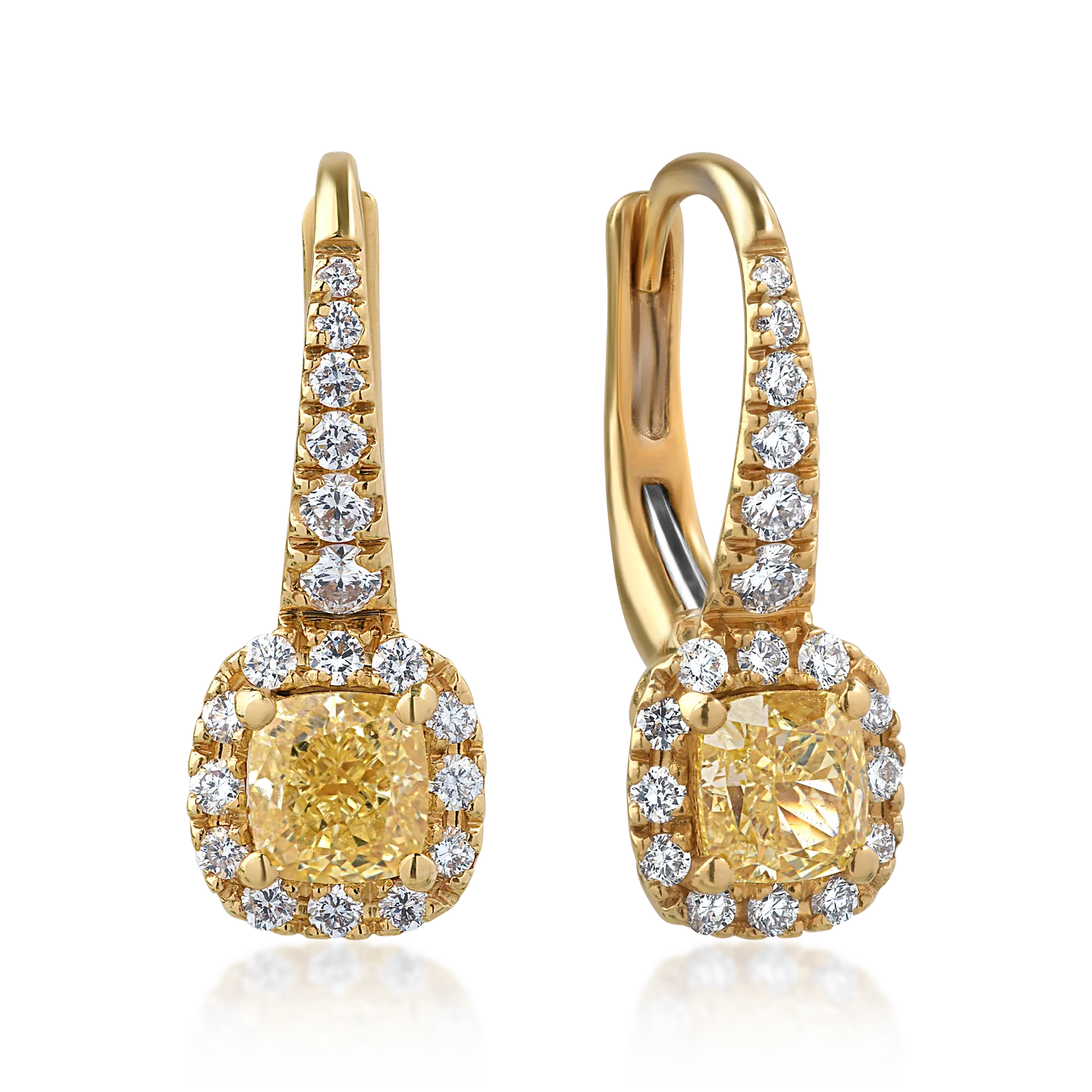 Cercei din aur galben cu diamante fancy-galbene de 1.2ct si diamante transparente de 0.52ct