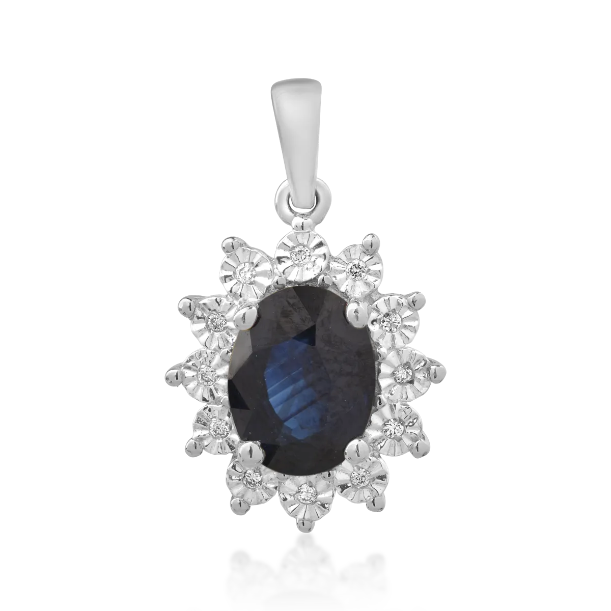 14K white gold pendant with 1.5ct sapphire and 0.04ct diamonds