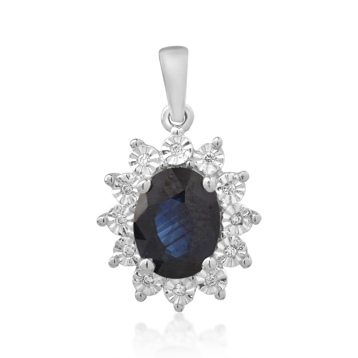 Pandantiv din aur alb cu safir oval de 1.5ct si diamante de 0.04ct