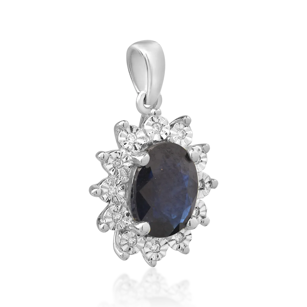 Pandantiv din aur alb cu safir de 1.5ct si diamante de 0.04ct