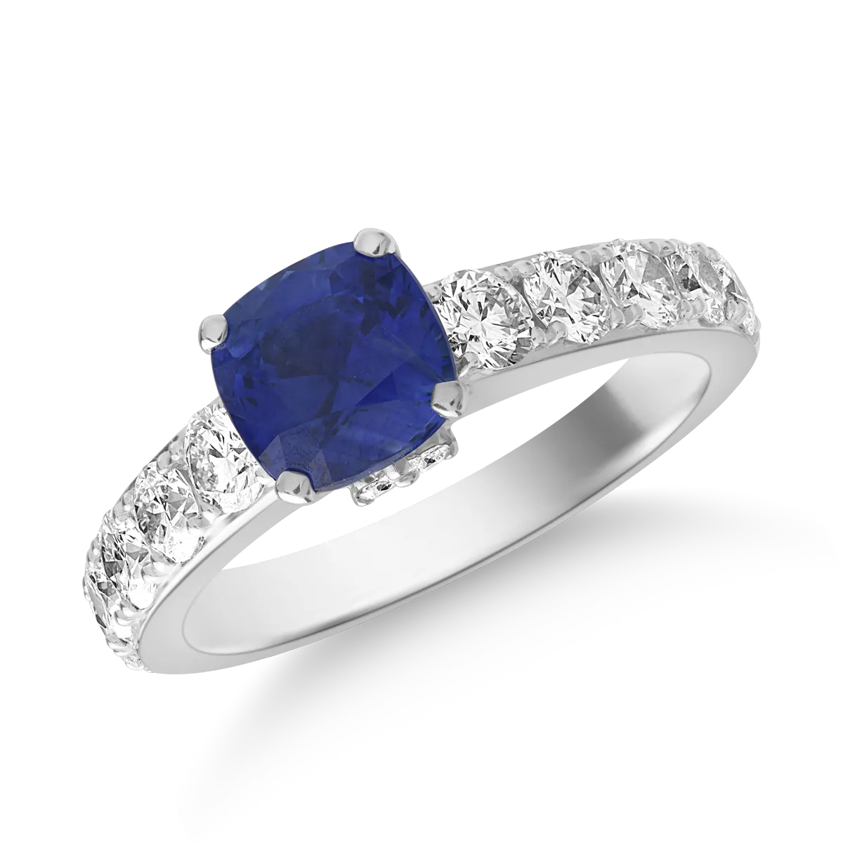 Inel din aur alb cu safir cushion de 2ct si diamante de 1ct