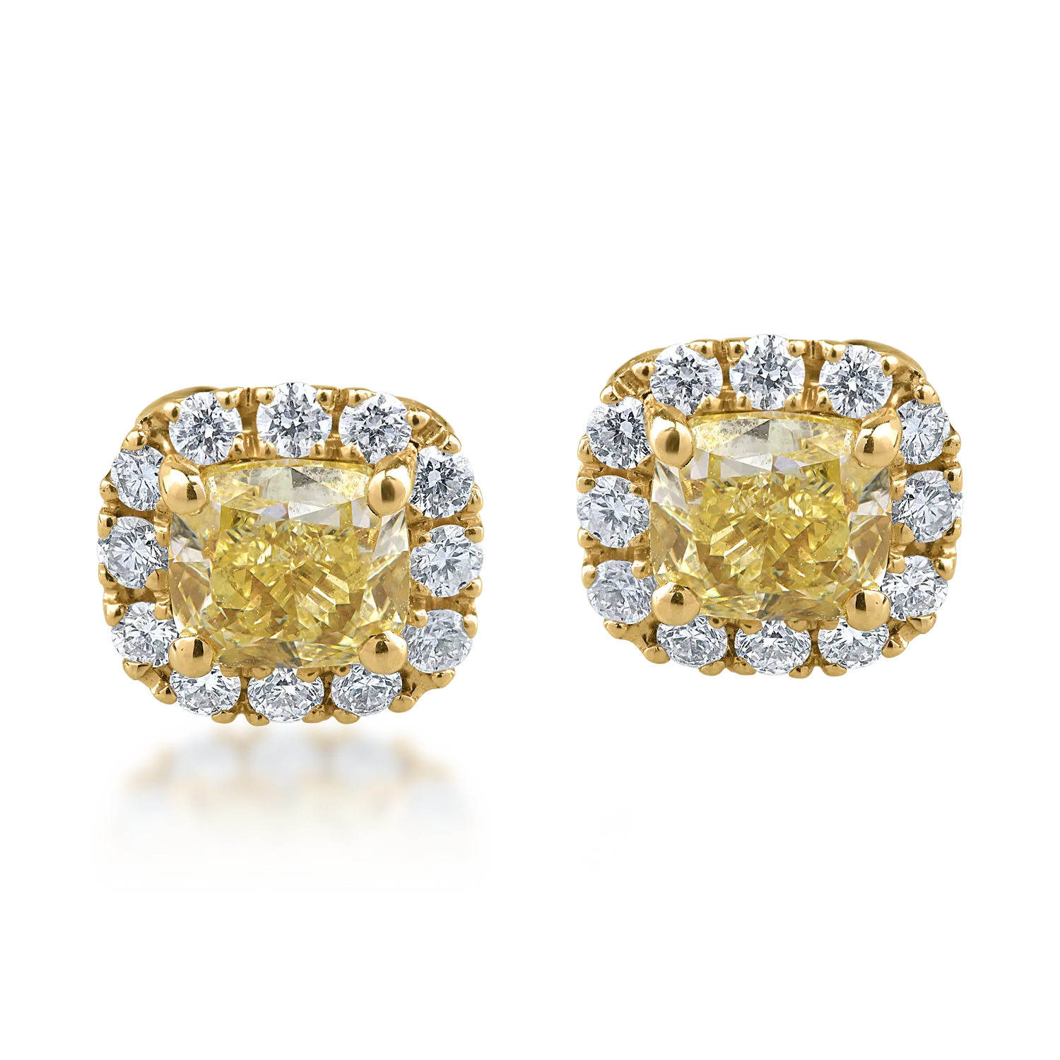 Обеци от жълто злато с 1.22ct жълти ефектни диаманти и 0.38ct прозрачни диаманти