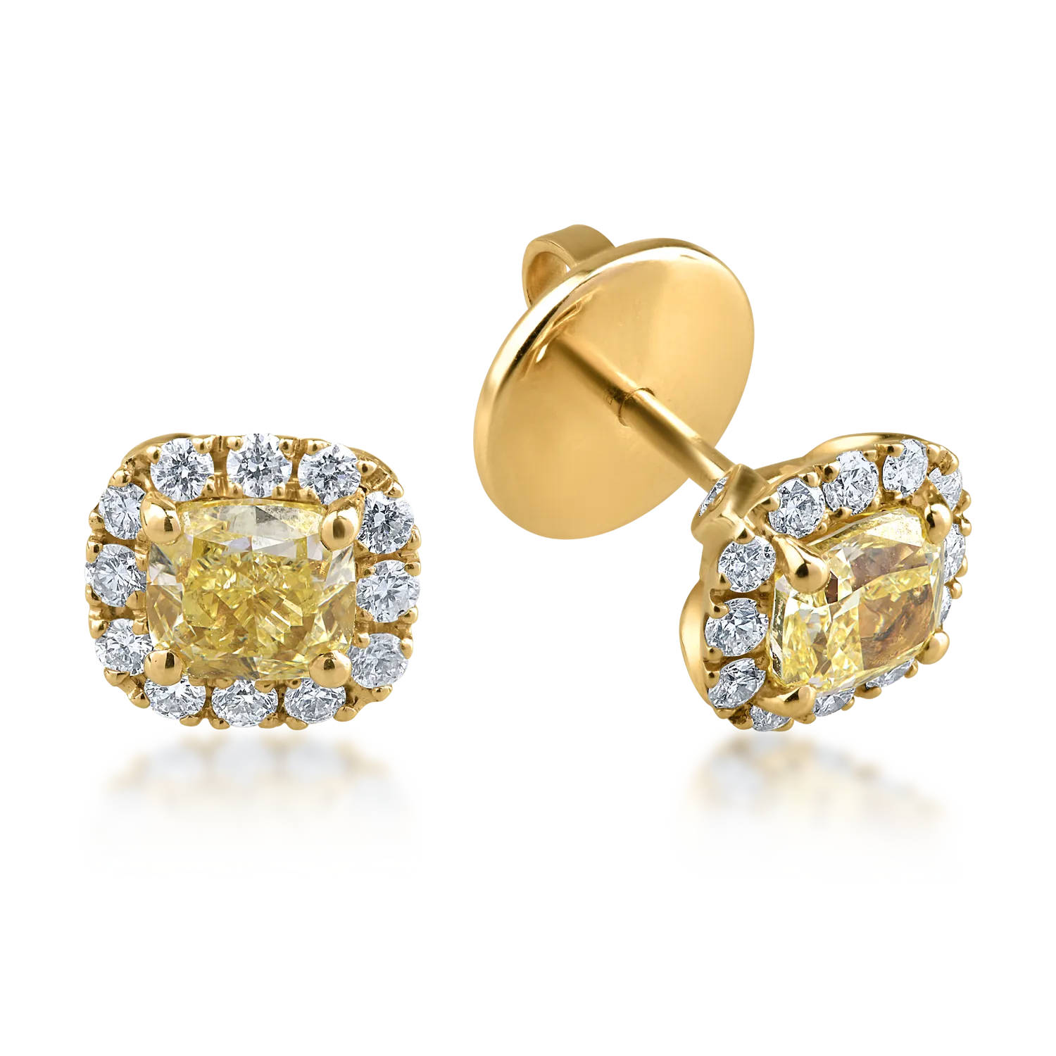 Sárga arany fülbevaló 1.22ct sárga díszes gyémántokkal és 0.38ct tiszta gyémántokkal