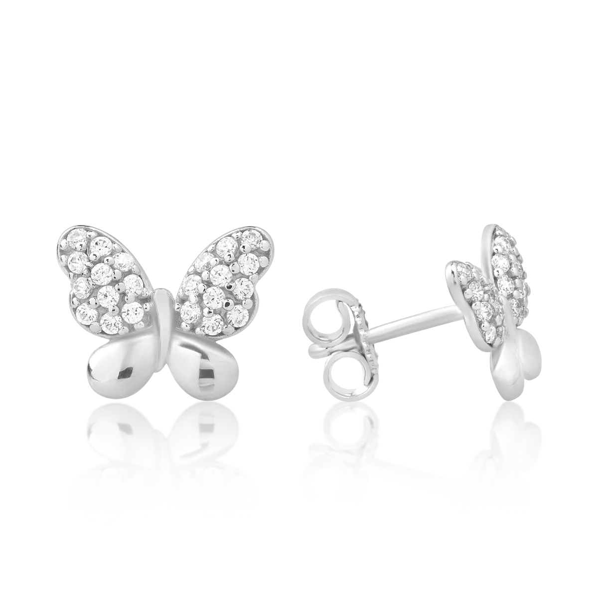Cercei fluturasi din aur alb de 14K