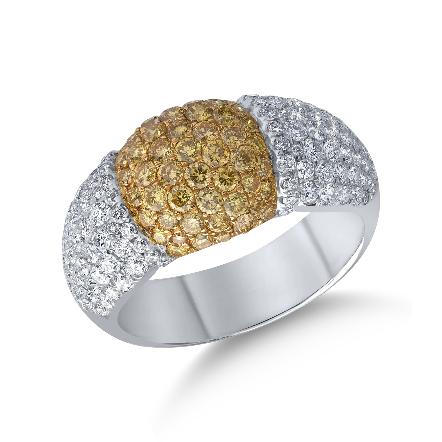 18K sárga-fehér arany gyűrű 1.01ct díszsárga gyémántokkal és 1.19ct gyémántokkal