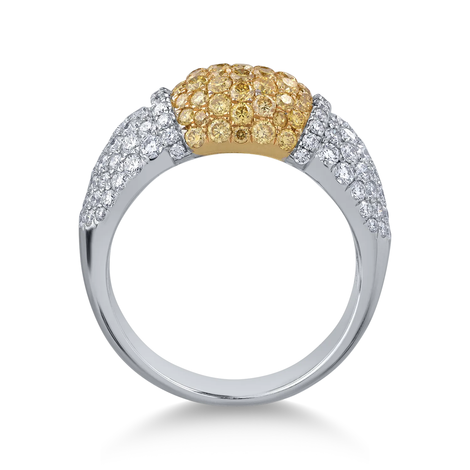 Inel din aur alb-galben de 18K cu diamante fancy-galbene de 1.01ct si diamante de 1.19ct