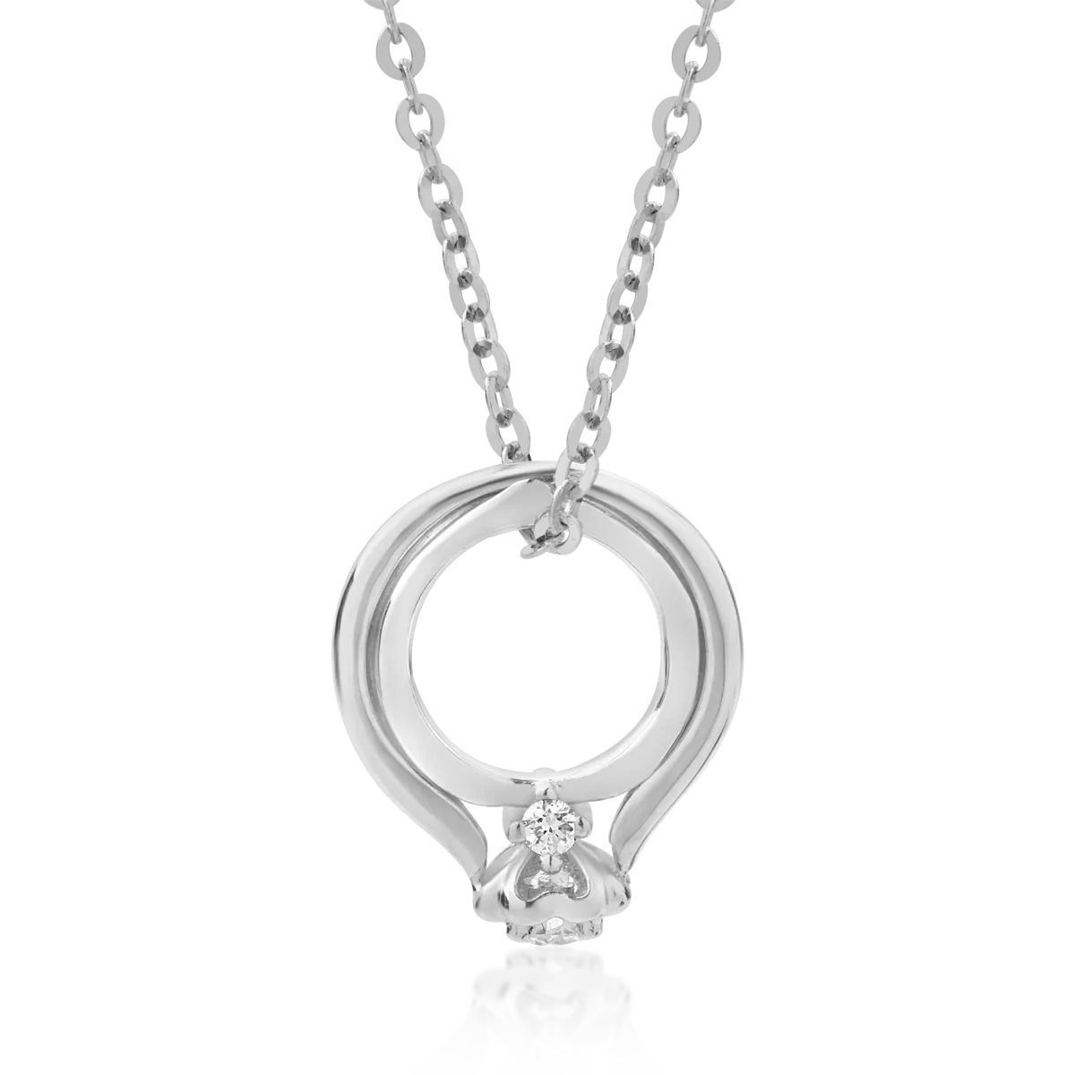 18K fehérarany gyűrűs függő nyaklánc 0006ct gyémántokkal