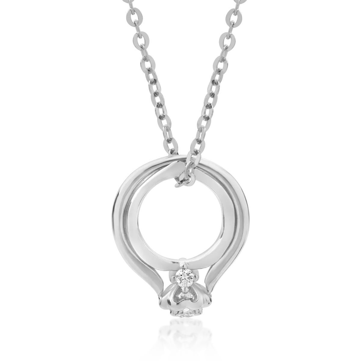 18K white gold ring pendant necklace with 0.06ct diamonds