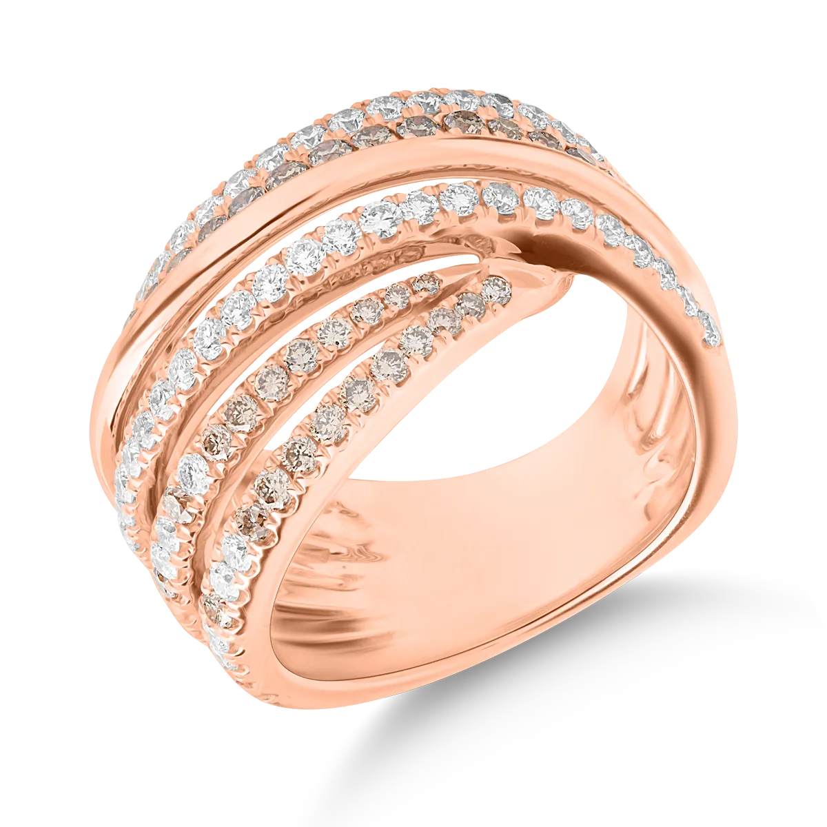 Inel din aur roz de 18K cu diamante maro de 1.18ct si diamante transparente de 0.62ct