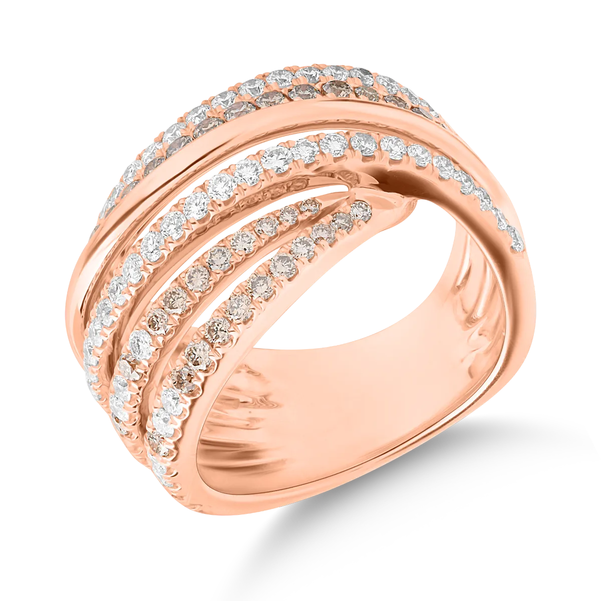 18K rose gold ring with brown diamonds of 1.18ct and transparent diamonds of 0.62ct