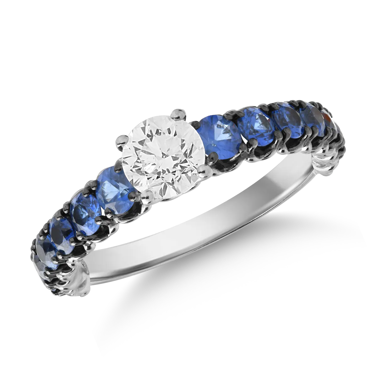 18K white gold ring with diamond of 0.71ct and sapphires of 1.28ct