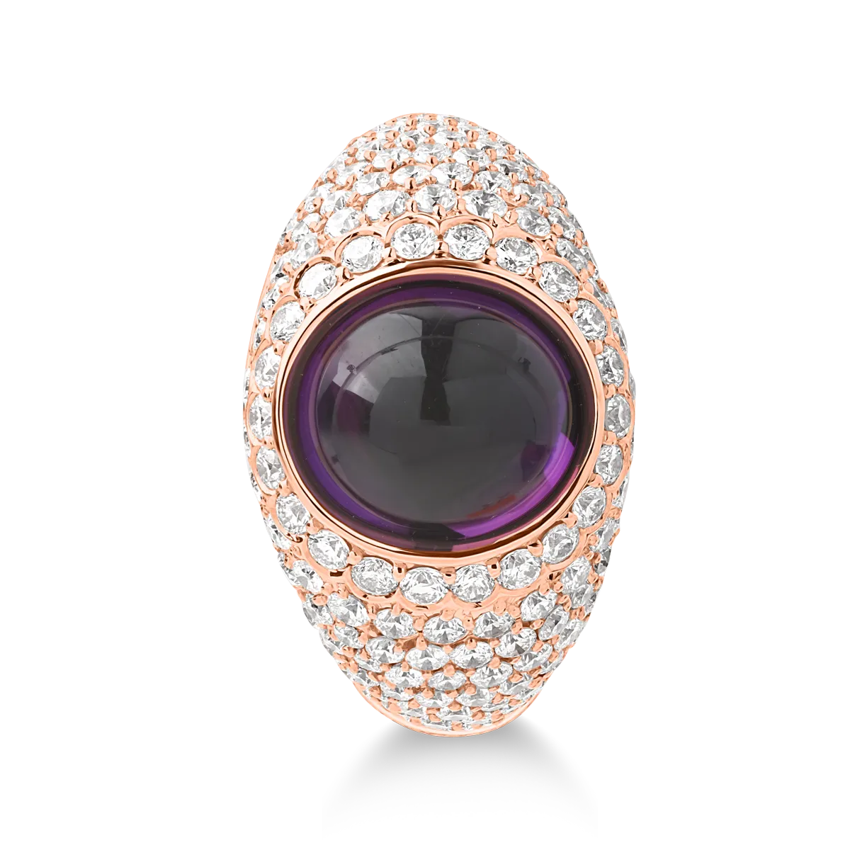 Inel din aur roz de 18K cu ametist de 3.71ct si diamante de 2.12ct