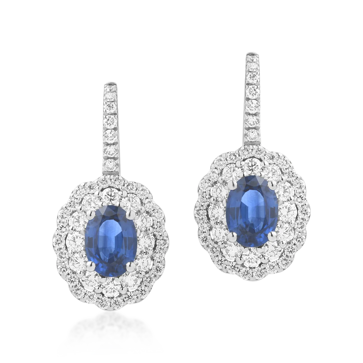 Cercei din aur alb de 18K cu safire de 2ct si diamante de 1.26ct