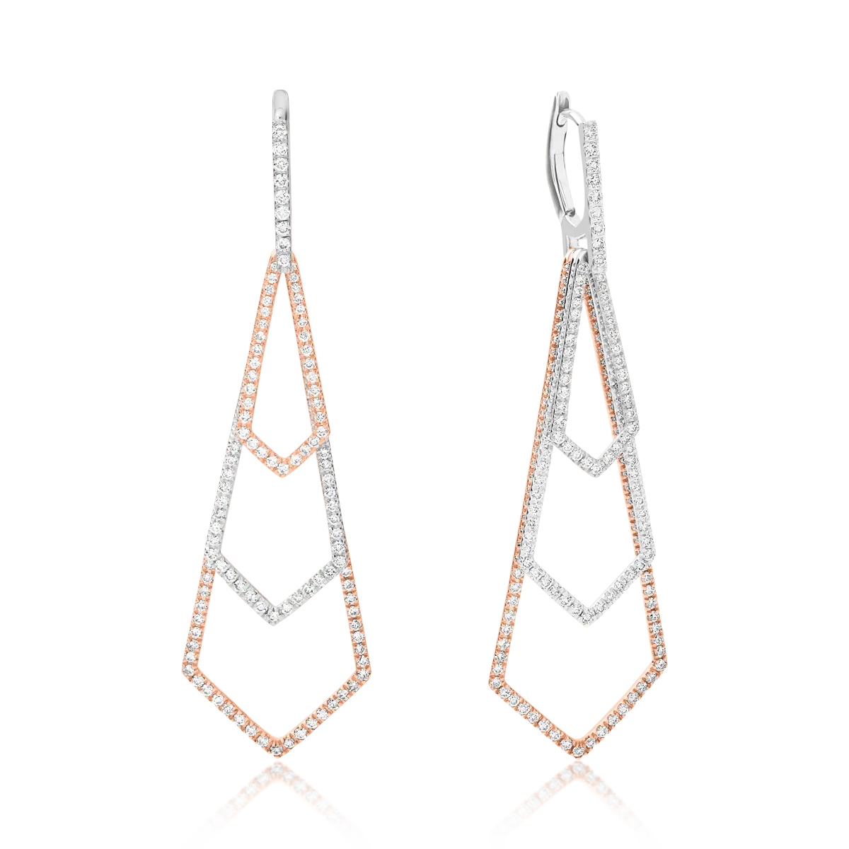 18K white-rose gold earrings with diamonds of 1.92ct