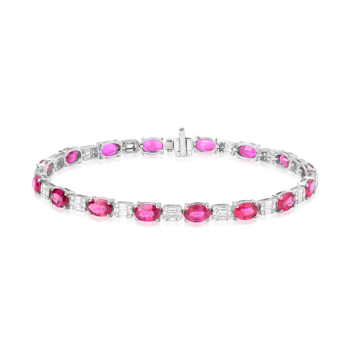 18K white gold tennis bracelet with rubies of 8.57ct and diamonds of 1ct