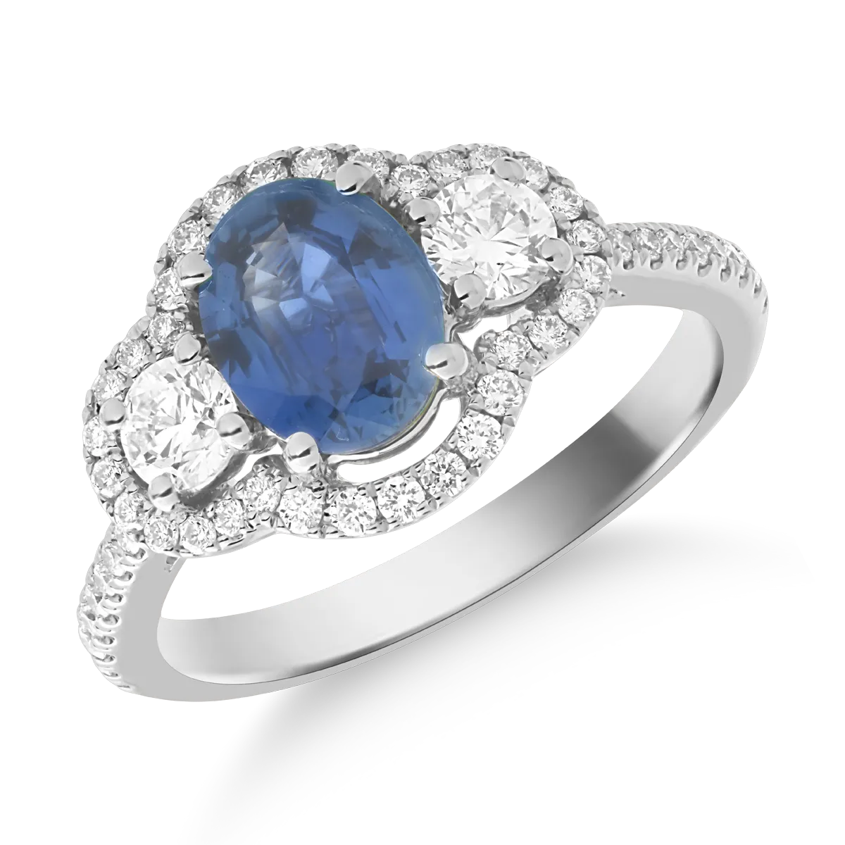 18K white gold ring with 1.31ct sapphire and 0.68ct diamonds