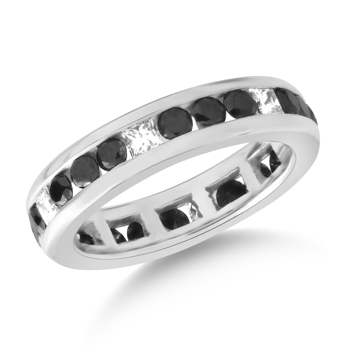 Teilor Inel din aur alb cu diamante princess de 0.5ct si diamante negre de 1.5ct