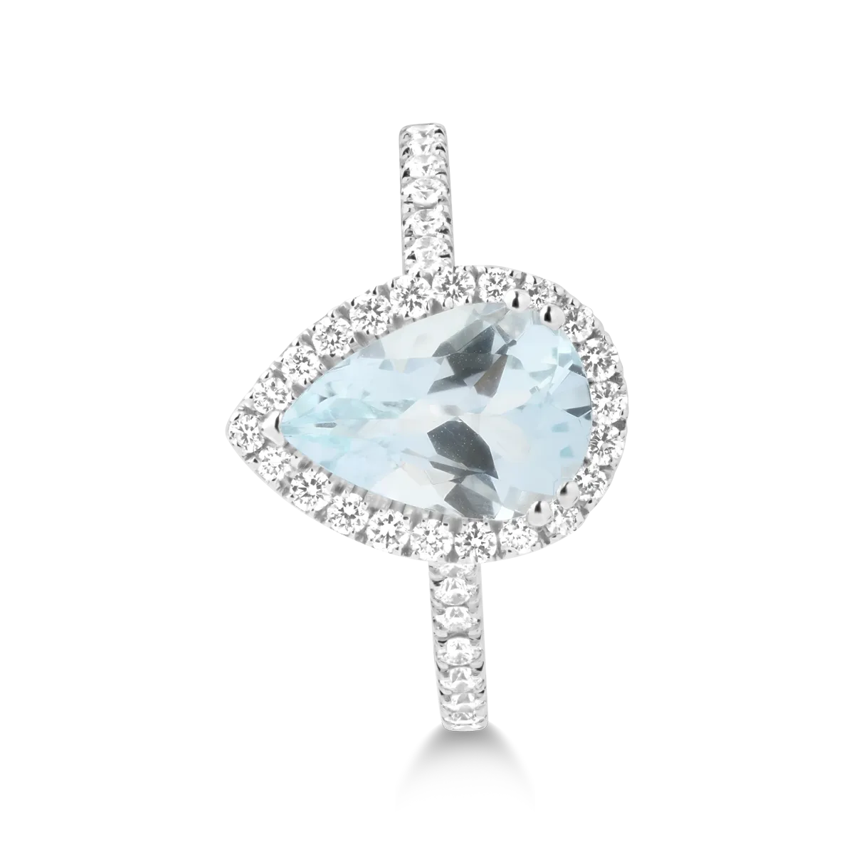 18 karátos fehérarany gyűrű 1,67 karátos akvamarinnal és 0,47 karátos gyémántokkal