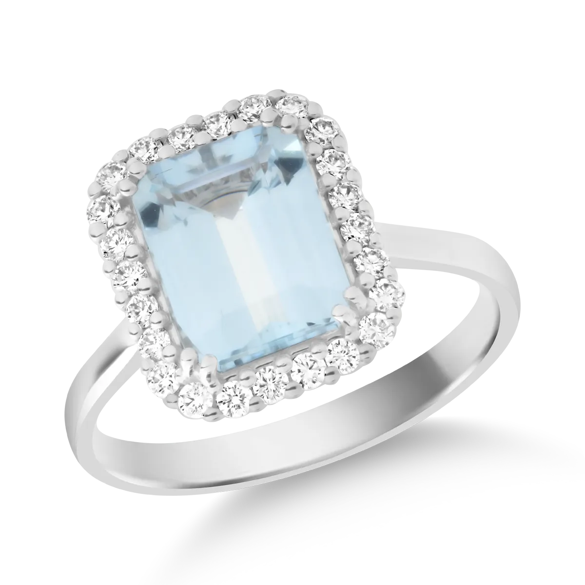 Inel din aur alb cu acvamarine de 2ct si diamante de 0.2ct