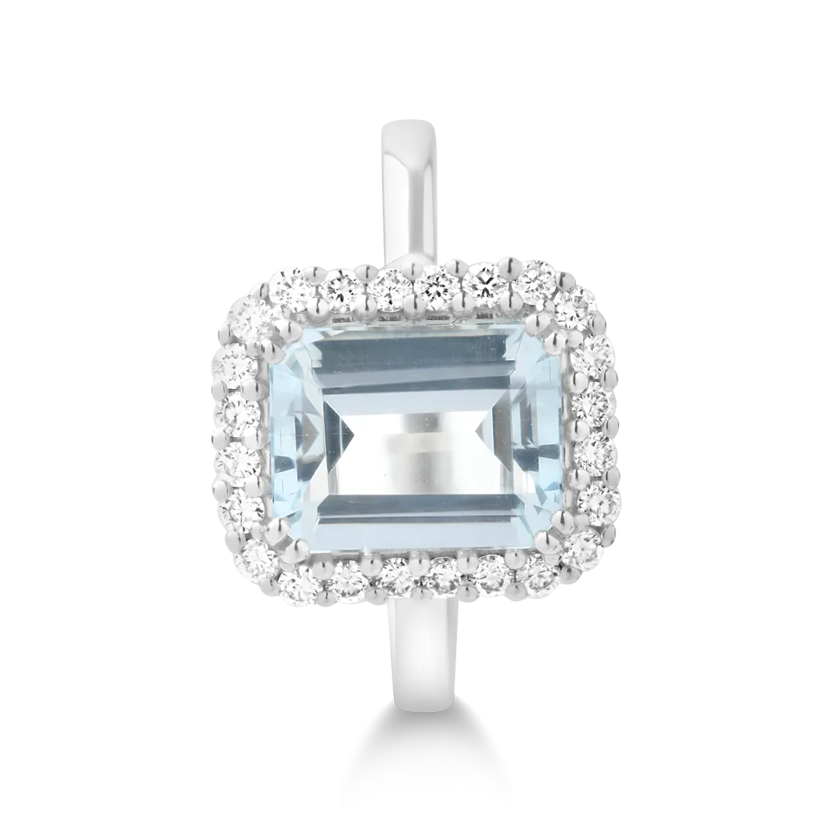 Inel din aur alb cu acvamarine de 2ct si diamante de 0.2ct