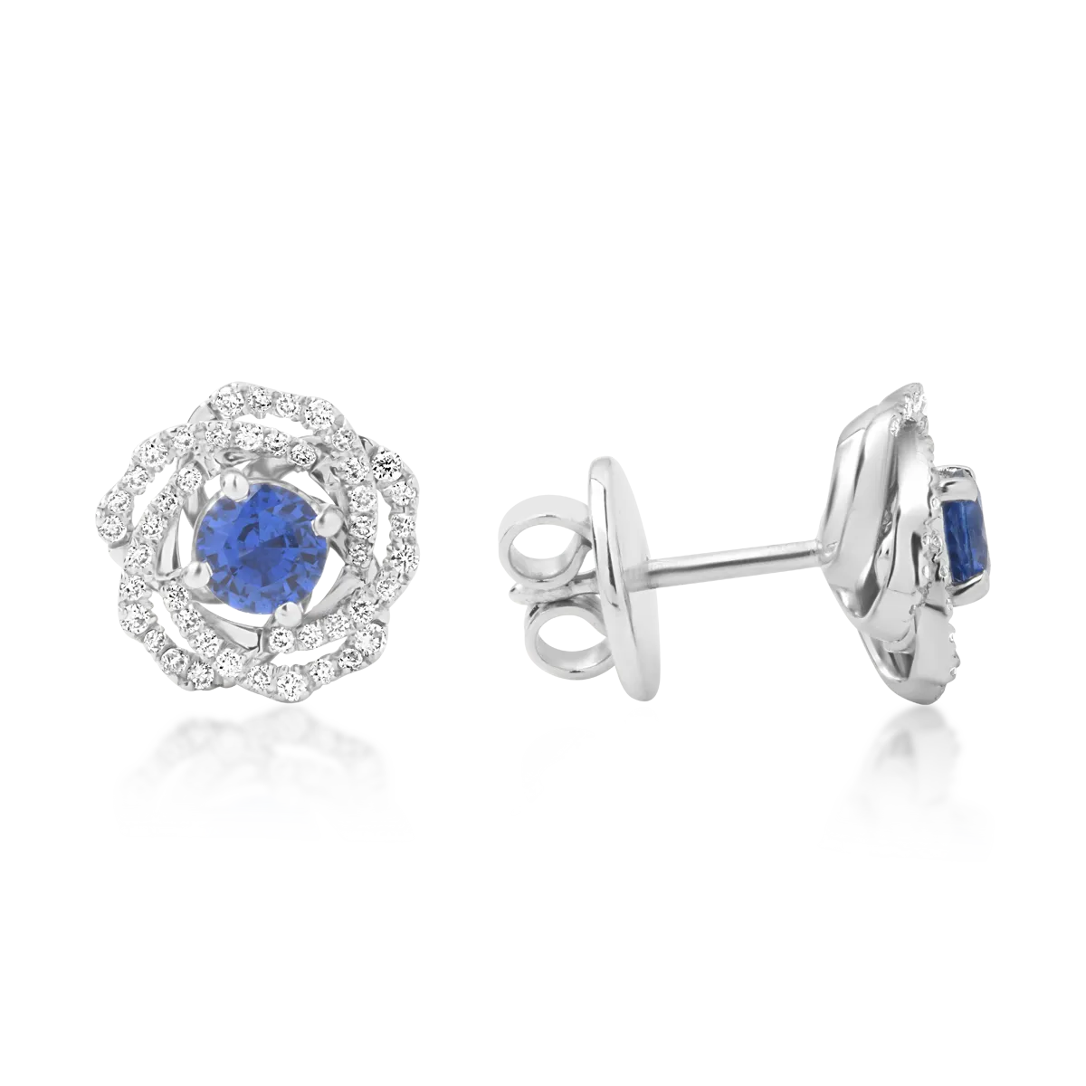 18 karátos fehérarany fülbevaló 0,7 karátos zafírral és 0,26 karátos gyémánttal