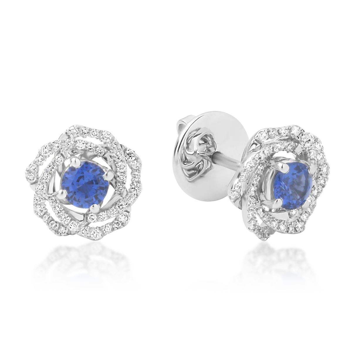 Cercei florali din aur alb cu safire de 0.7ct si diamante de 0.26ct
