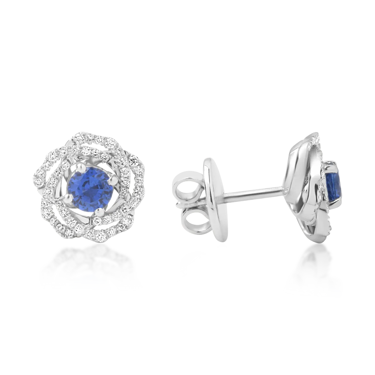 Cercei florali din aur alb cu safire de 0.7ct si diamante de 0.26ct - imagine 3