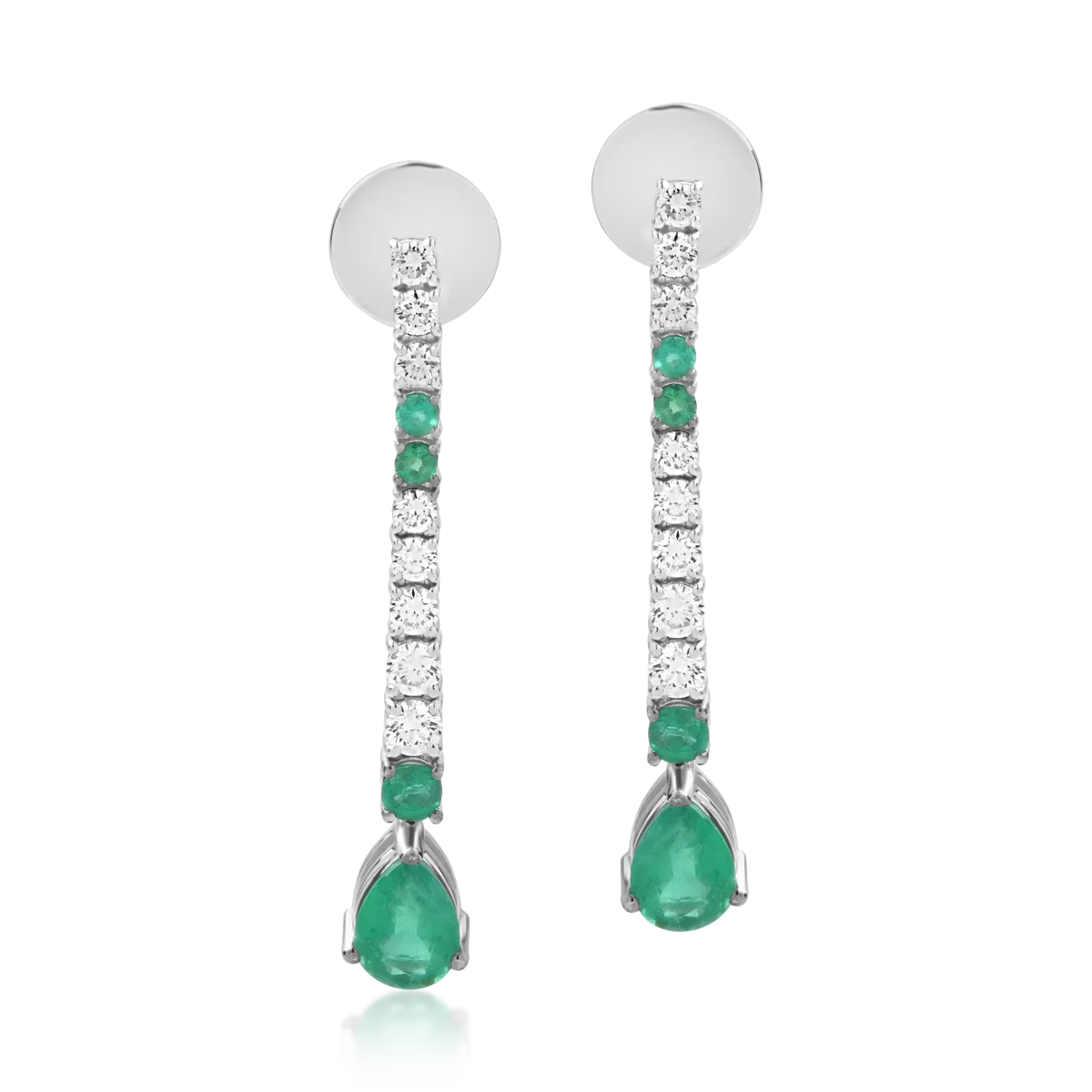18 karátos fehérarany fülbevaló 1,83 karátos smaragddal és 0,71 karátos gyémánttal