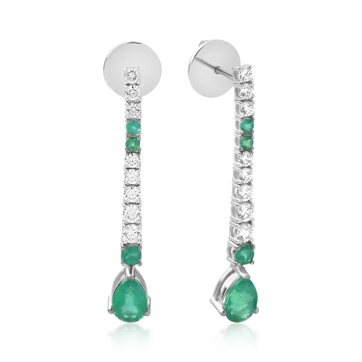 Cercei din aur alb cu smaralde pear si rotunde de 1.83ct si diamante de 0.71ct