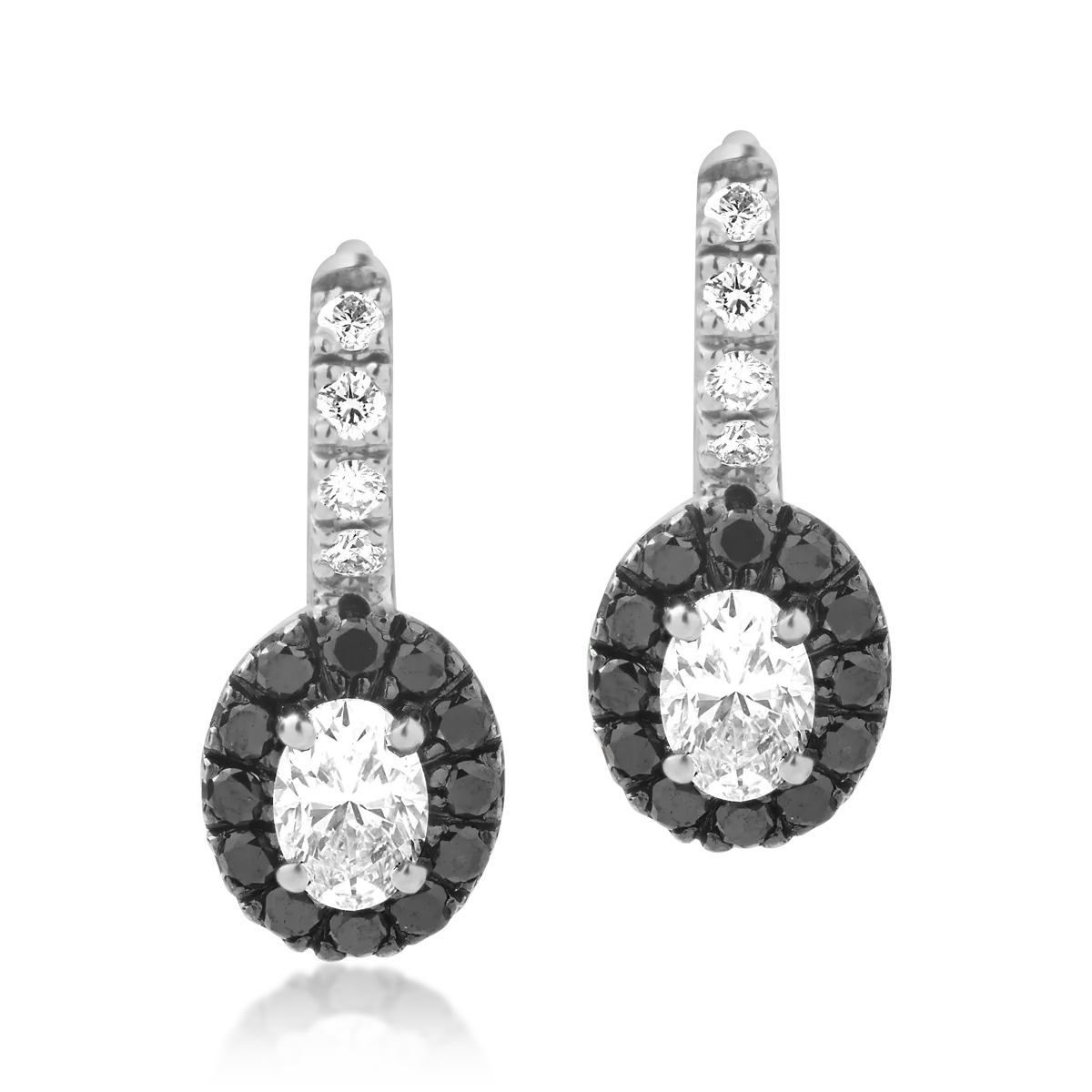 Kolczyki z 18-karatowego białego złota z 0,74 ct bezbarwnymi diamentami i 0,32 ct czarnymi diamentami