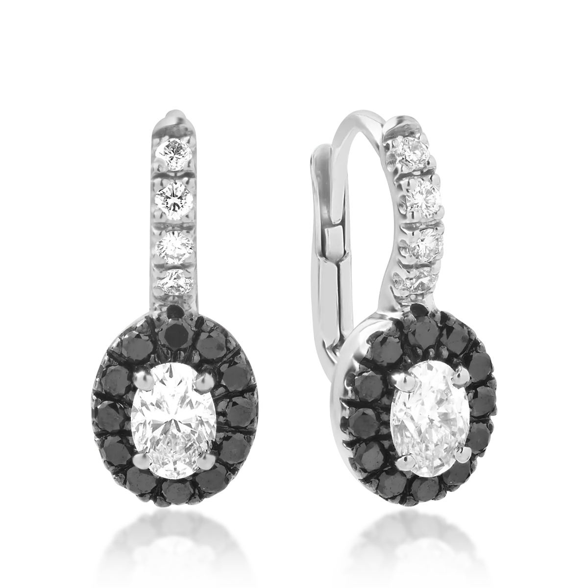 18K white gold earrings with 0.74ct clear diamonds and 0.32ct black diamonds
