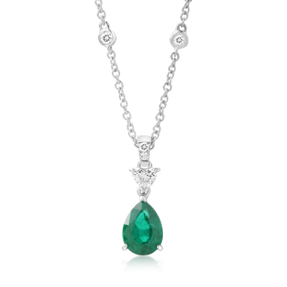 18K white gold pendant chain with 1.31ct emerald and 0.42ct diamonds