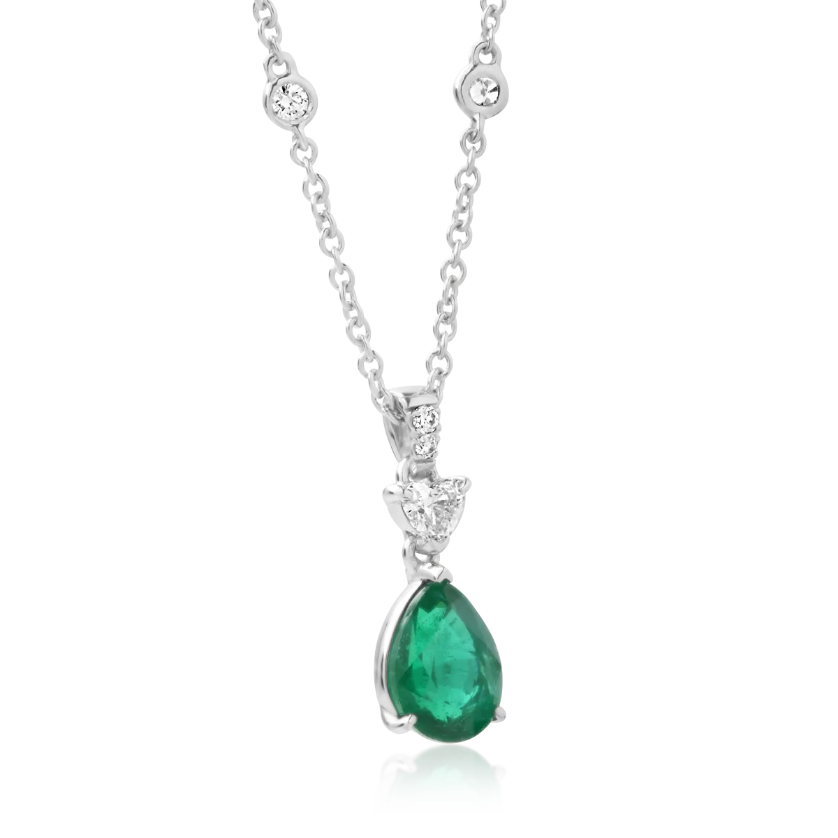 18K white gold pendant chain with 1.31ct emerald and 0.42ct diamonds