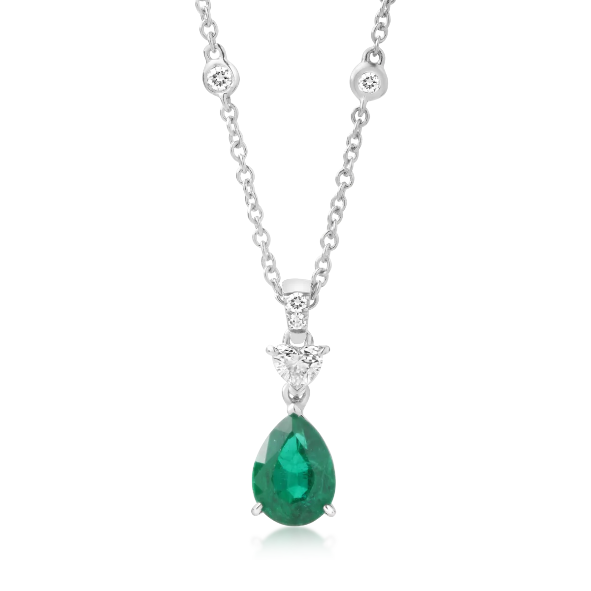 Lant cu pandantiv din aur alb de 18K cu smarald de 1.31ct si diamante de 0.42ct-123894