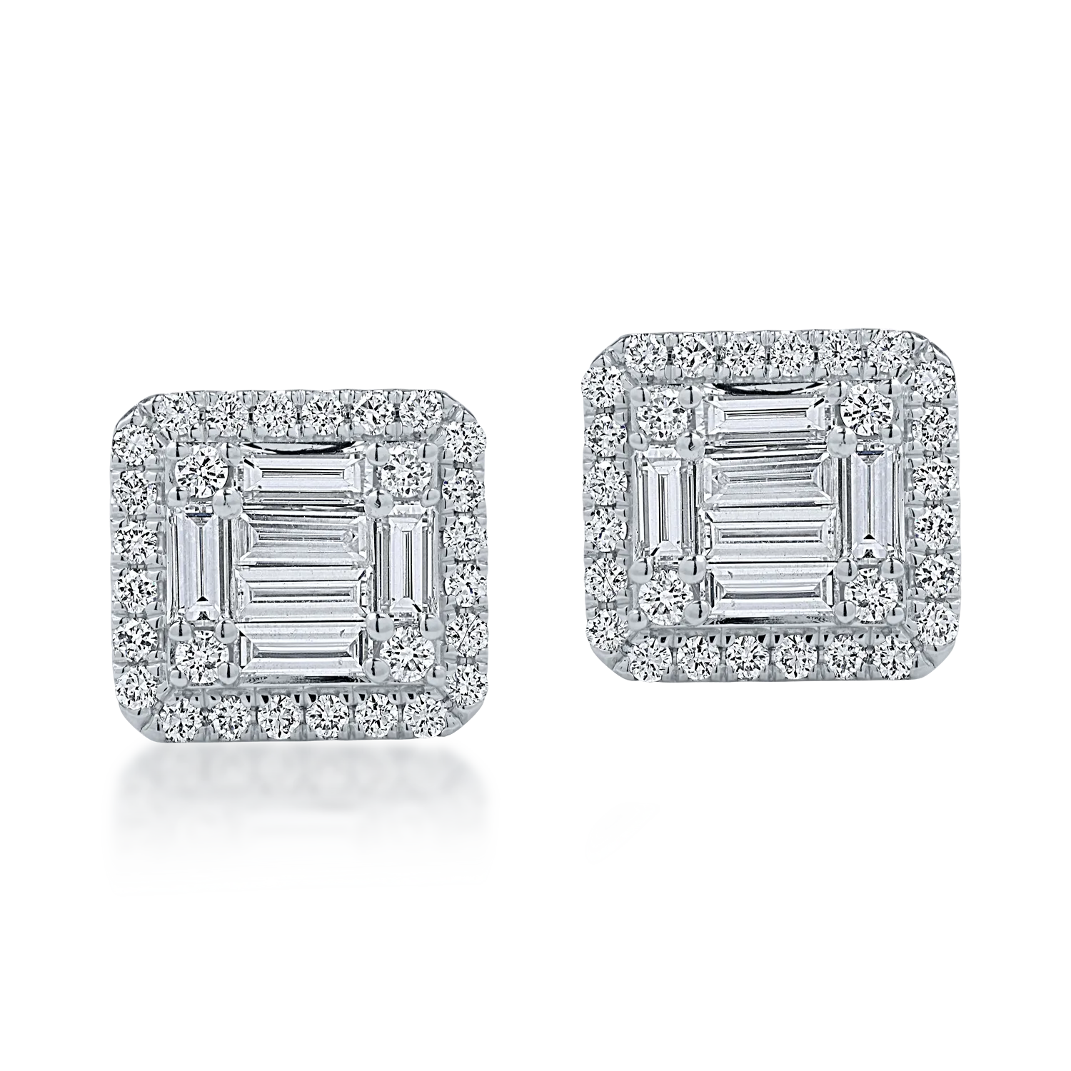 Cercei din aur alb cu diamante baguette si rotunde de 1.38ct