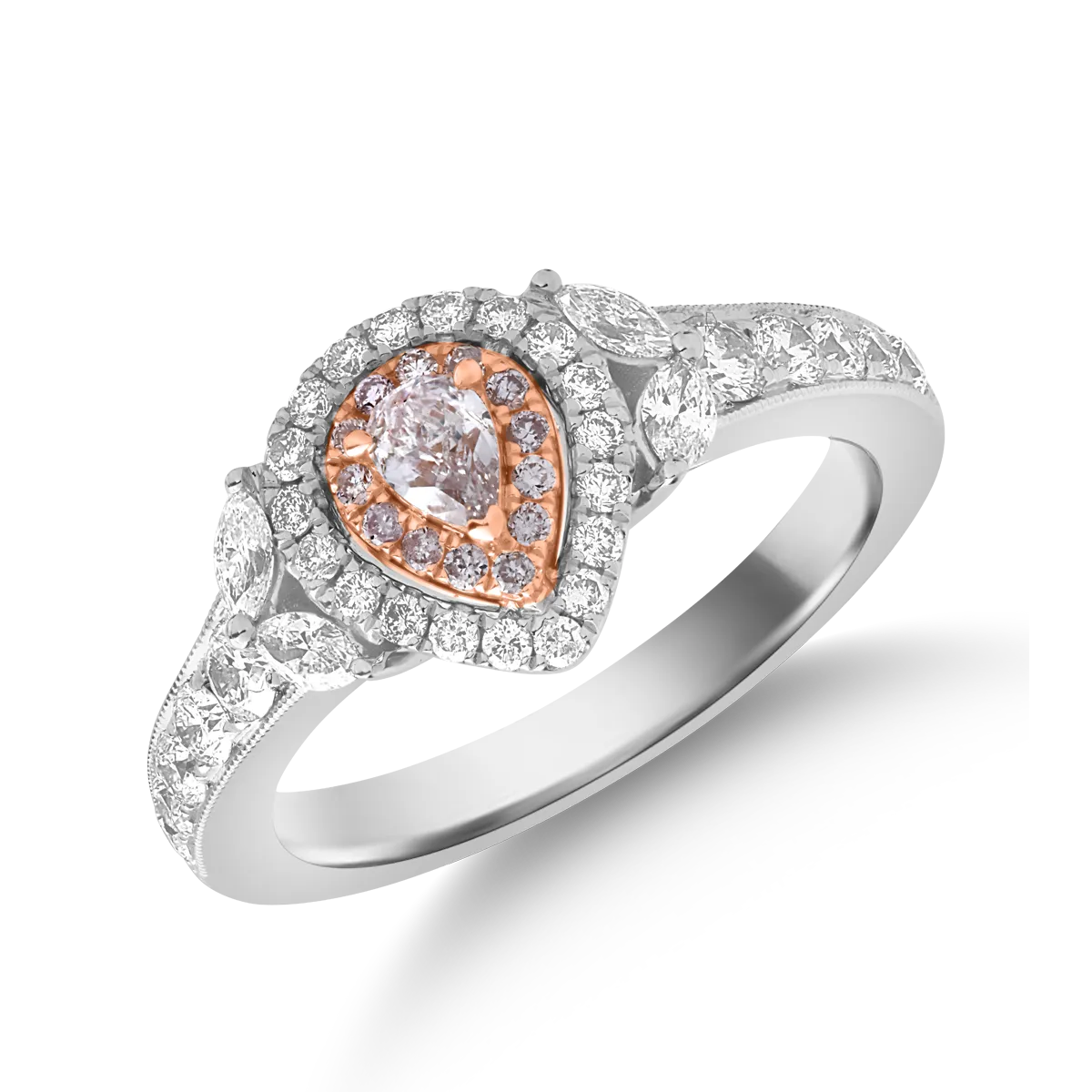 Inel din aur alb-roz de 18K cu diamante roz de 0.26ct si diamante transparente de 0.77ct