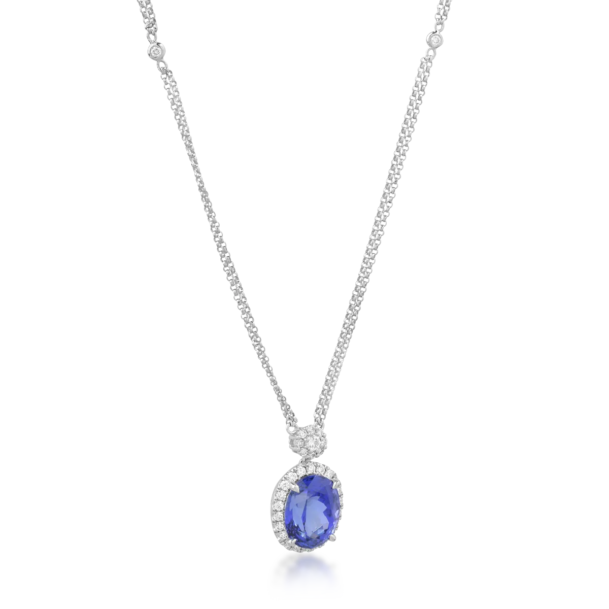 Lant cu pandantiv din aur alb de 18K cu tanzanit de 6.04ct si diamante de 0.58ct