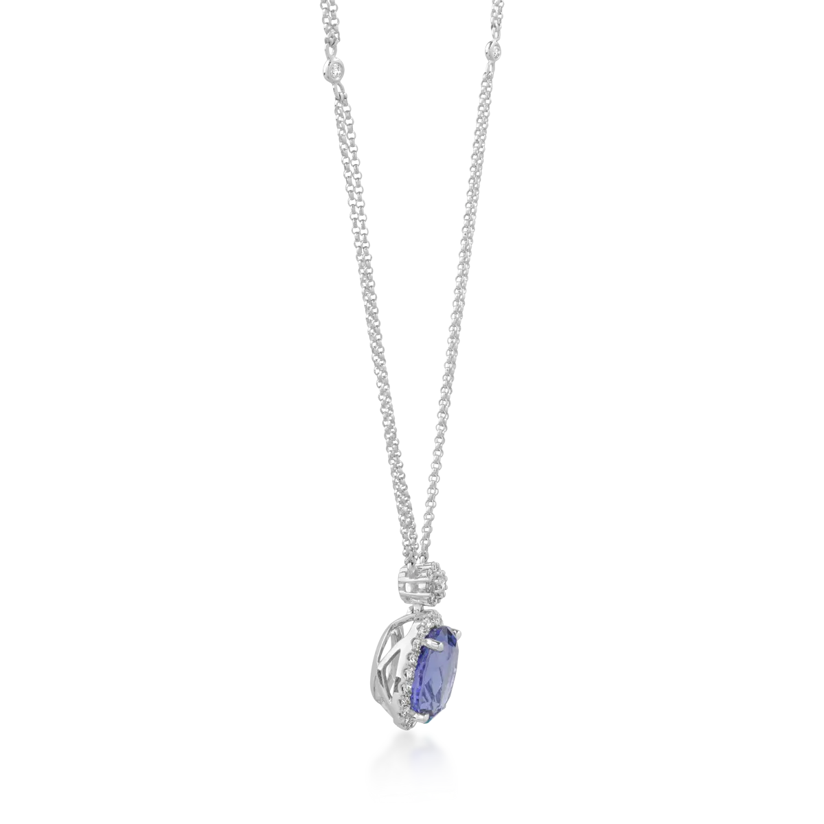 Lant cu pandantiv din aur alb de 18K cu tanzanit de 6.04ct si diamante de 0.58ct