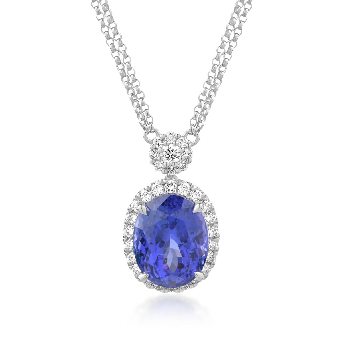 Lant cu pandantiv din aur alb de 18K cu tanzanit de 6.04ct si diamante de 0.58ct
