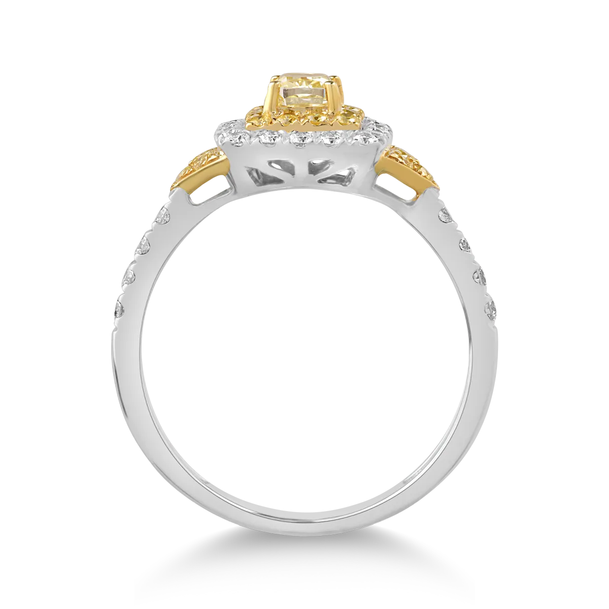 18 karátos fehér-sárga arany gyűrű 0,39 karátos tiszta gyémántokkal és 0,54 karátos sárga gyémántokkal