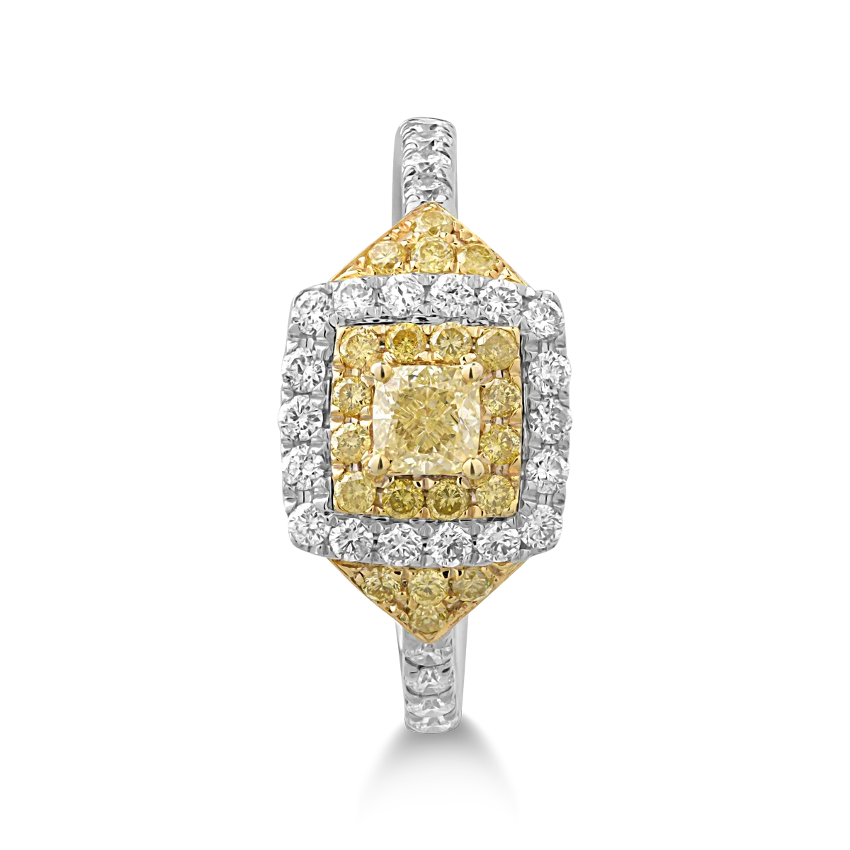 Inel din aur alb-galben de 18K cu diamante transparente de 0.39ct si diamante galbene de 0.54ct