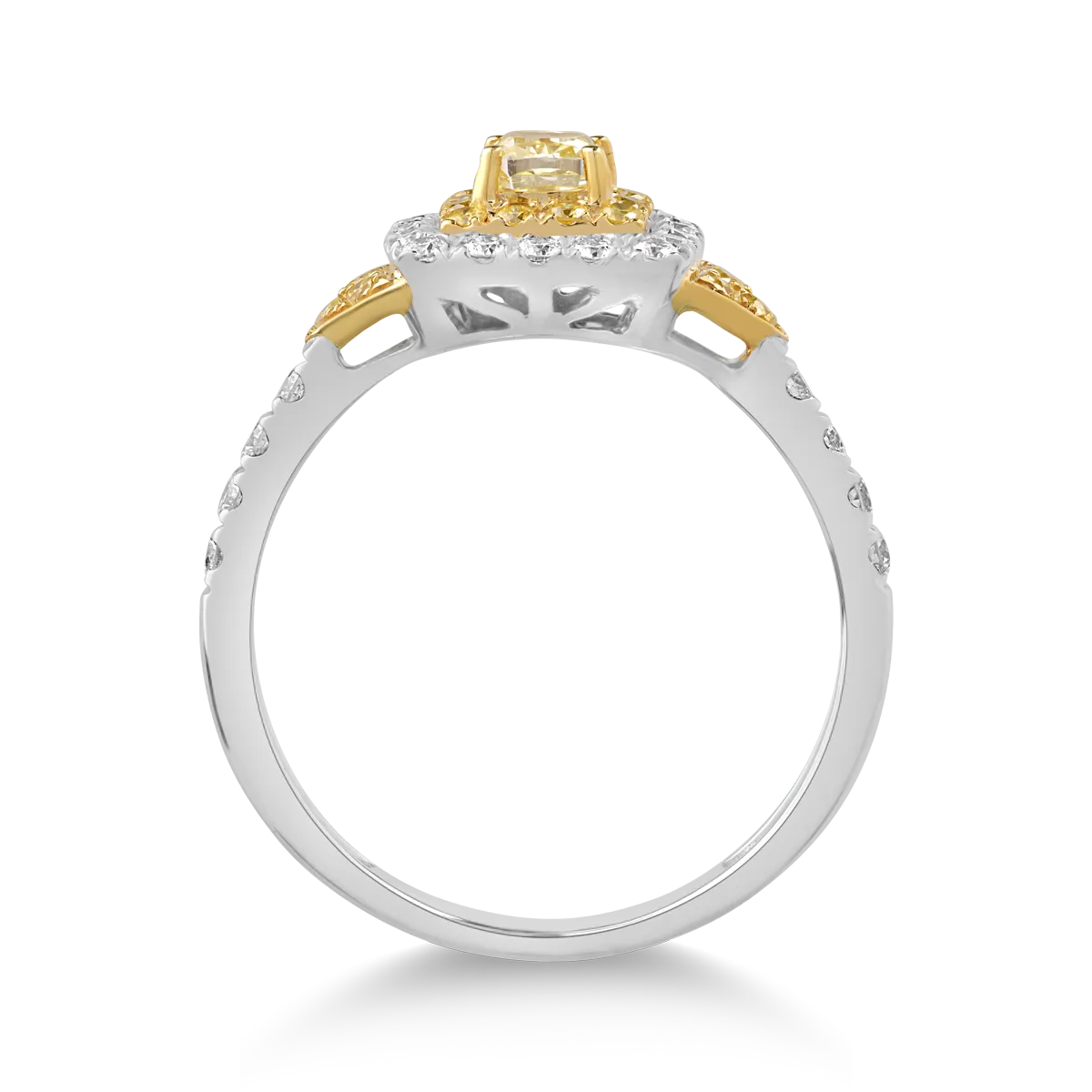Inel din aur alb-galben cu diamante transparente de 0.39ct si diamante galbene de 0.54ct