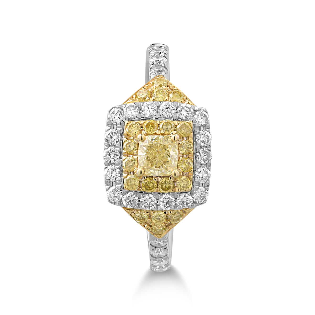 Inel din aur alb-galben cu diamante transparente de 0.39ct si diamante galbene de 0.54ct