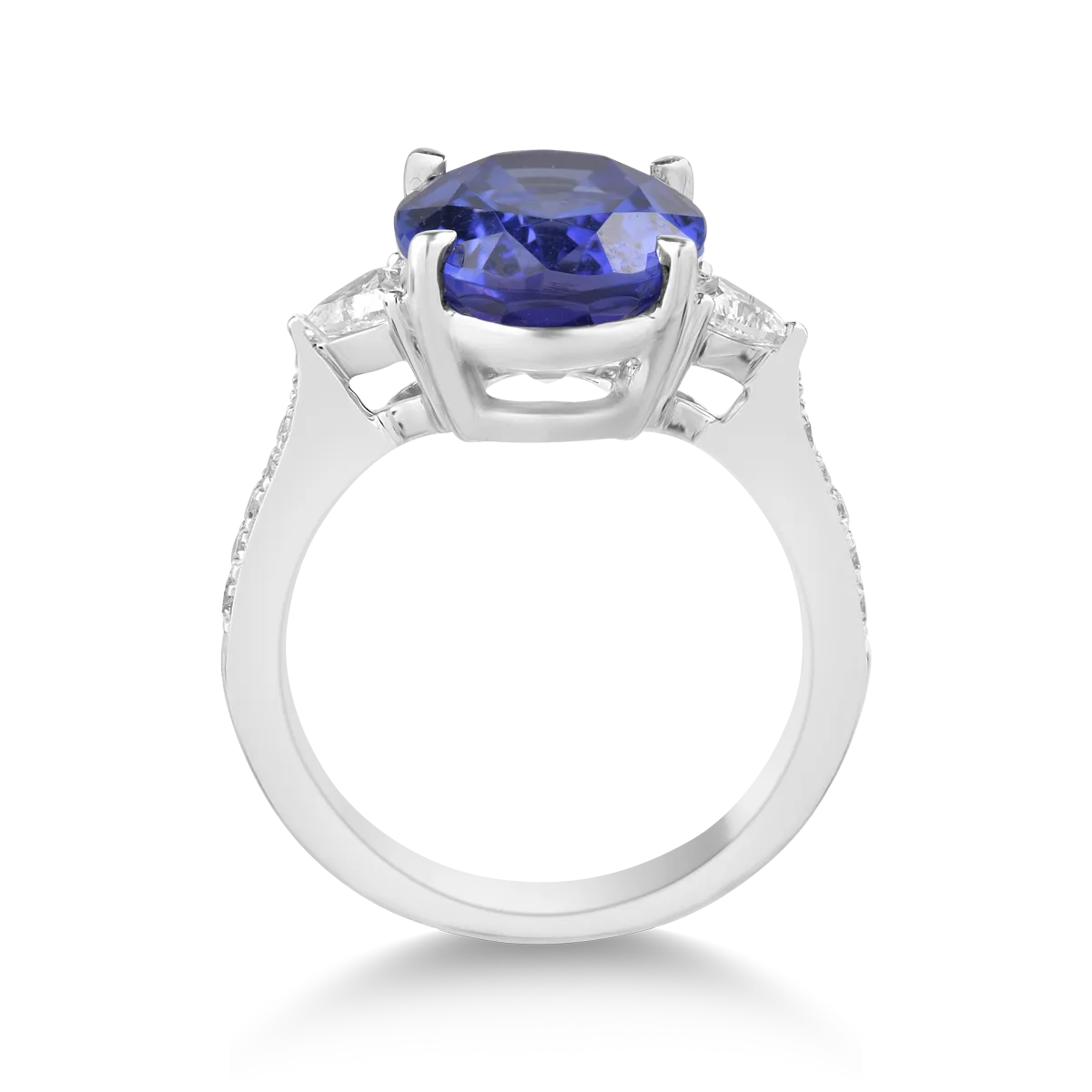 Inel din aur alb de 18K cu tanzanit oval de 6.56ct si diamante de 0.43ct