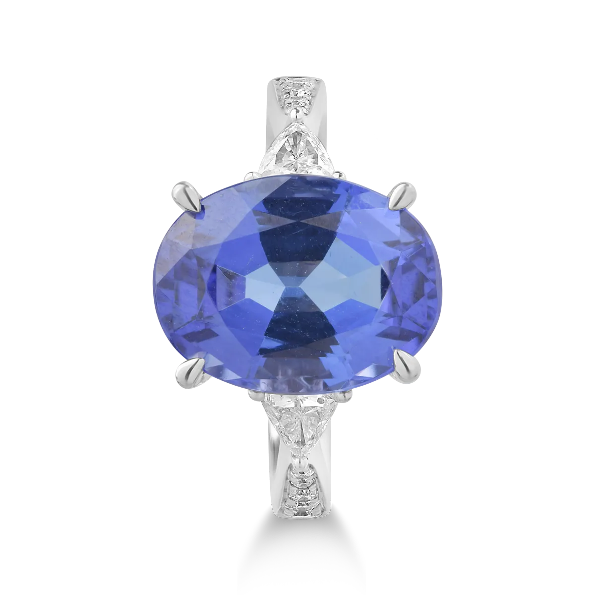 Inel din aur alb de 18K cu tanzanit oval de 6.56ct si diamante de 0.43ct