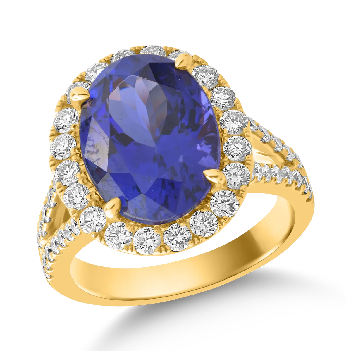 Inel din aur galben de 18K cu tanzanit de 8.63ct si diamante de 1.27ct