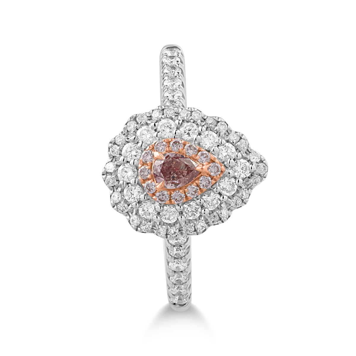 Inel din aur alb-roz de 18K cu diamante transparente de 0.38ct si diamante roz de 0.14ct