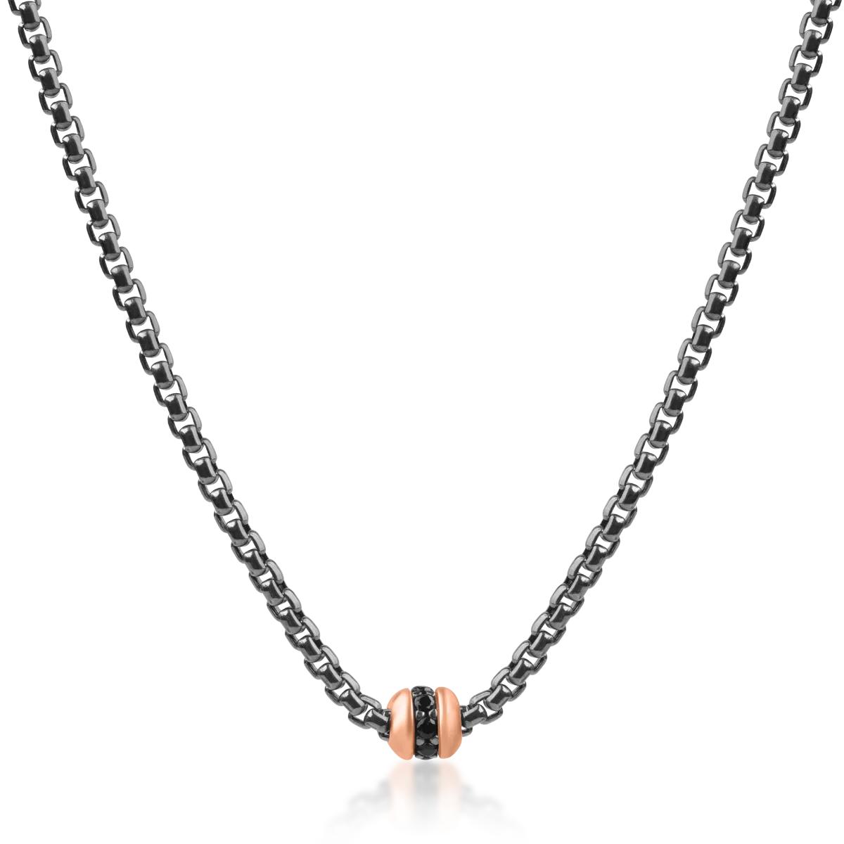 Black-rose gold men's pendant chain with black zirconia