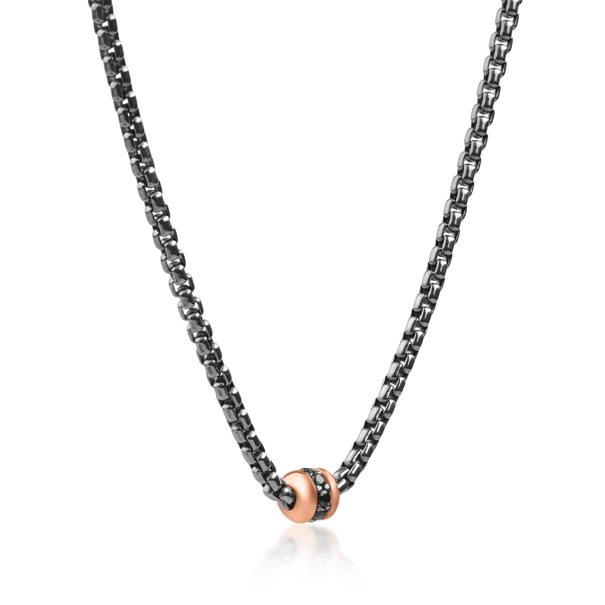 Black-rose gold men's pendant chain with black zirconia