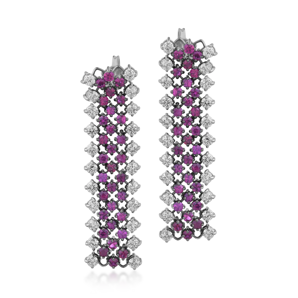 Cercei din aur alb-negru de 18K cu diamante de 1.6ct si rubine de 2ct